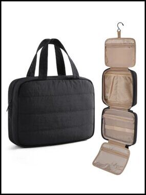 Quilted Hanging Travel Toiletry Bag Makeup Organizer Water Resistant